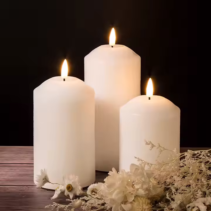 BEYAZ KUBBE 3'LÜ SİLİNDİR 3D LED MUM