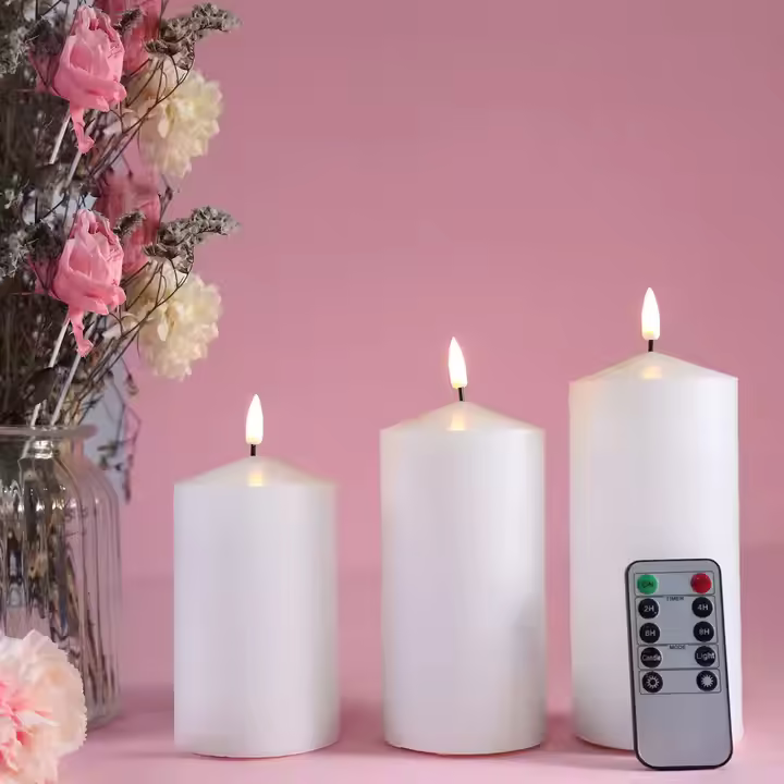 BEYAZ KUBBE 3'LÜ SİLİNDİR 3D LED MUM