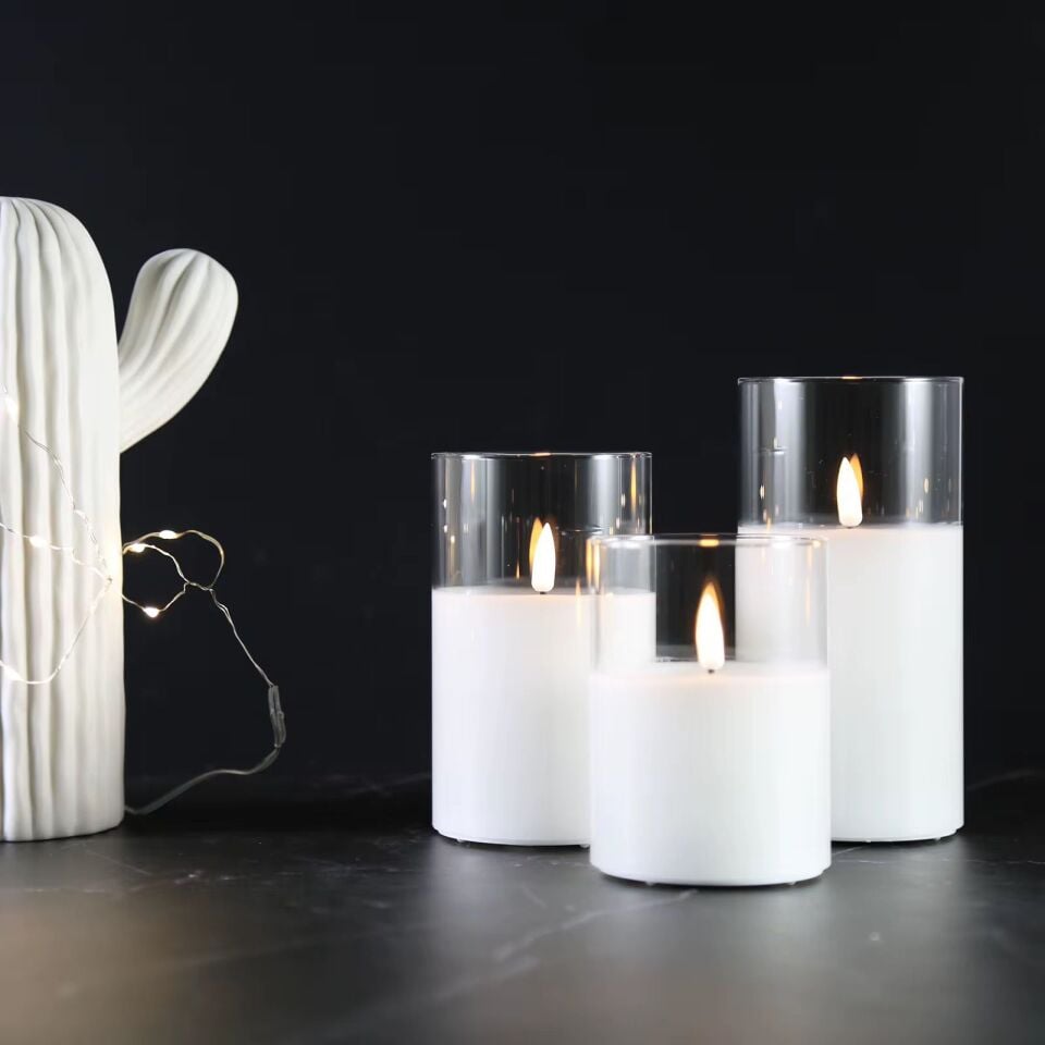 BEYAZ CAMLI 3D LED MUM 3LÜ SET