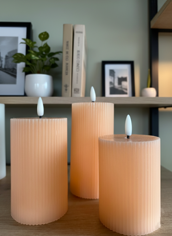 SOMON ÇİZGİLİ SİLİNDİR 3D LED MUM 3 LÜ SET