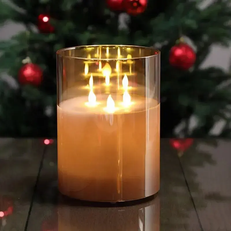 AMBER 3 FİTİLLİ SİLİNDİR 3D LED MUM